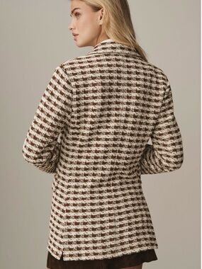 Anthropologie Brown and Cream Tweed Check Blazer